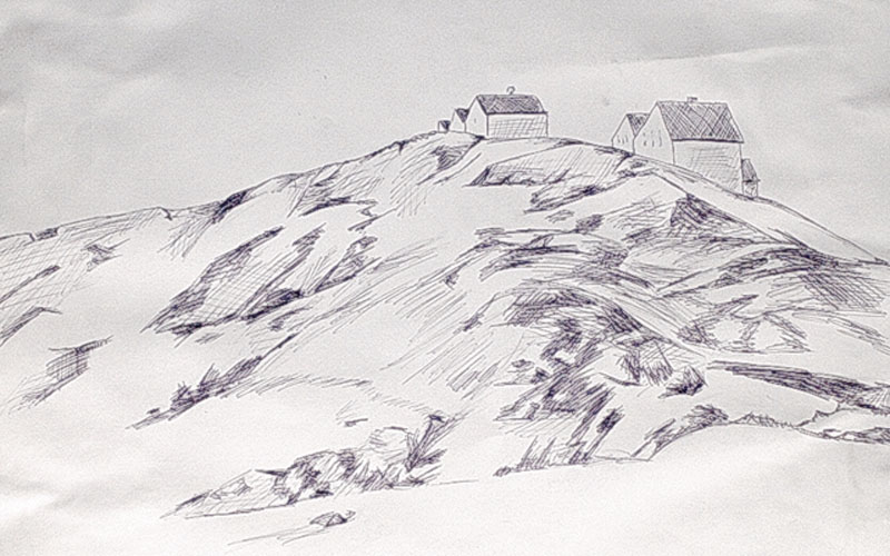 landscape drawing in ink