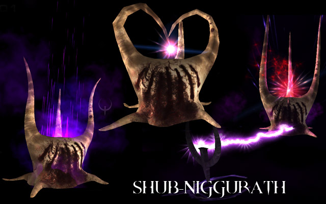 in game renders of 3d monster Shub-Niggurath from the Quake game